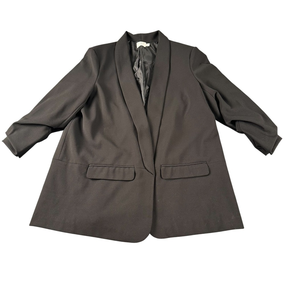 Time and Tru Womens XXL 20 Black Ruched 3/4 Sleeve Shawl Collar Open Blazer